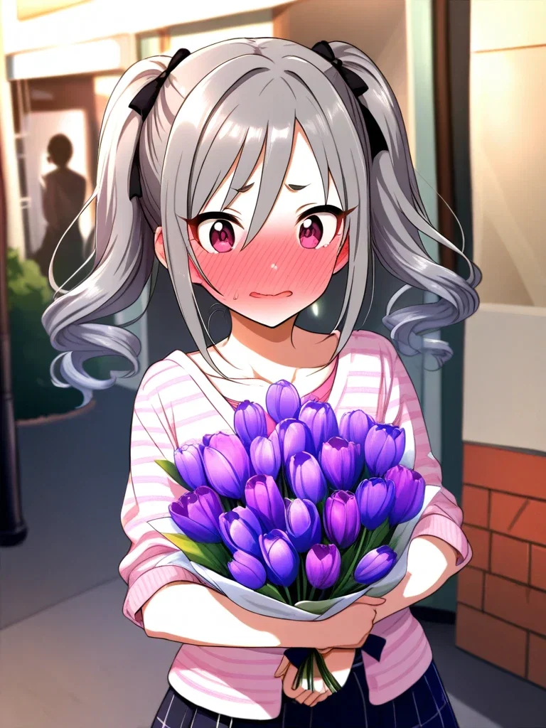 kanzaki ranko spring tulip bouquet illustration