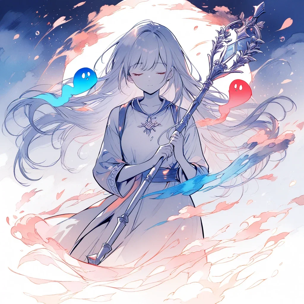female cleric healing with staff