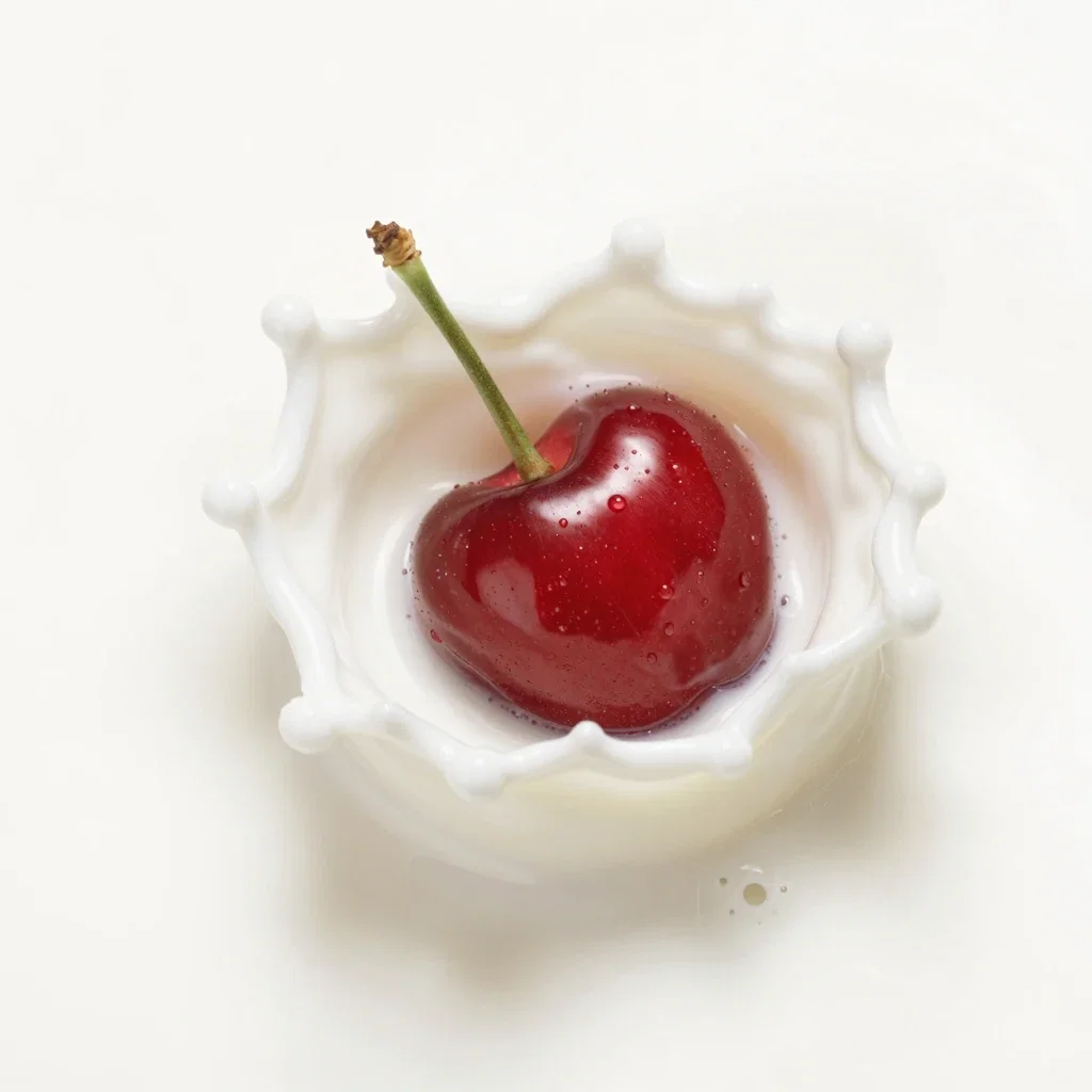 cherry falls into milk creates crown