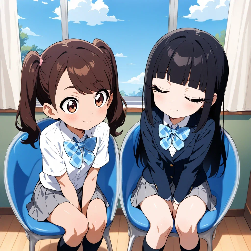 two high school girls in anime style