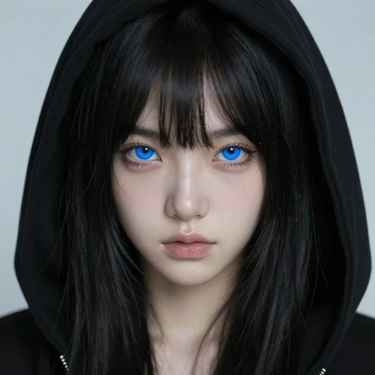 girl black hair blue eyes