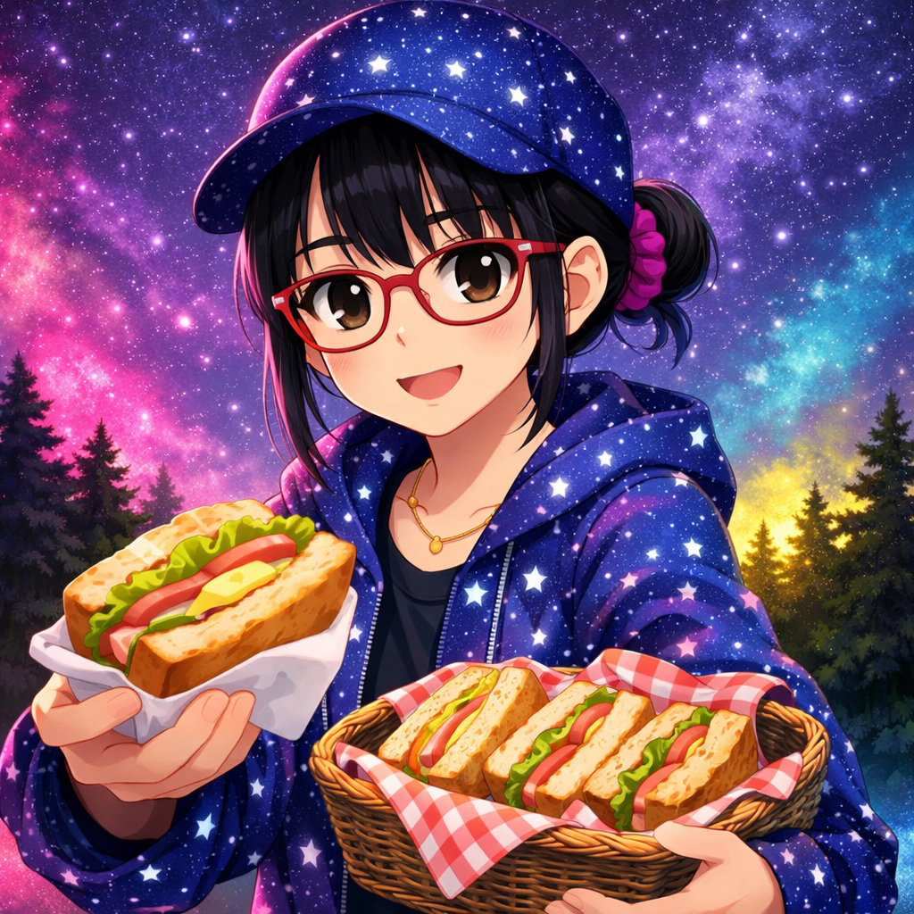 anime girl blue starry coat sandwich basket