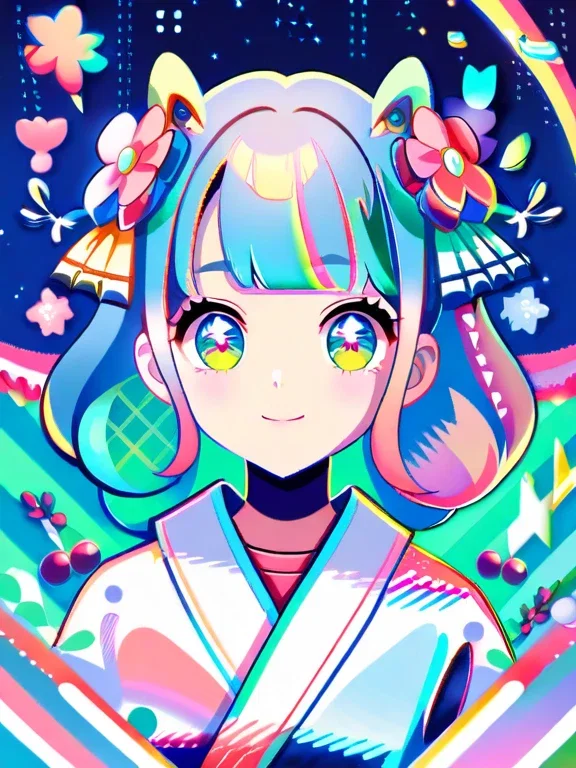 pastel pop art anime girl colorful kimono