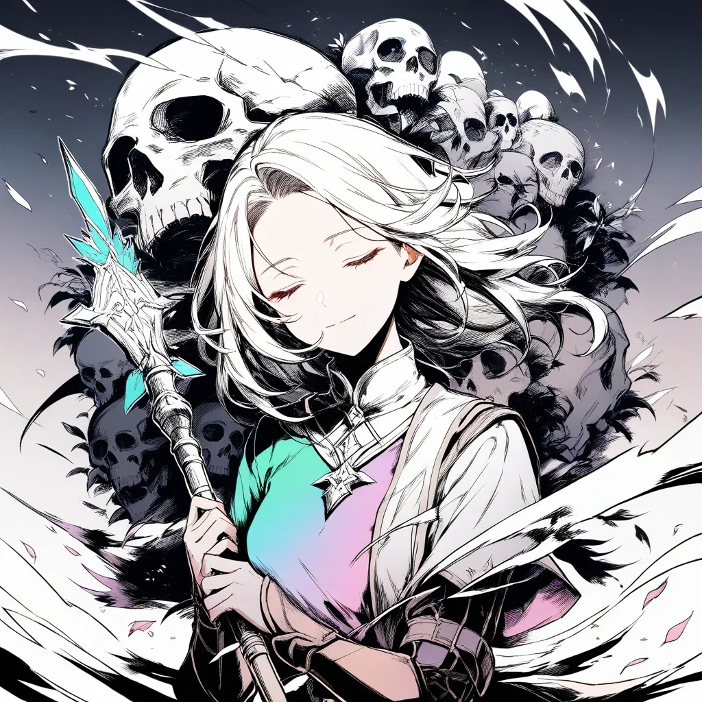 fantasy female cleric healing staff serenity