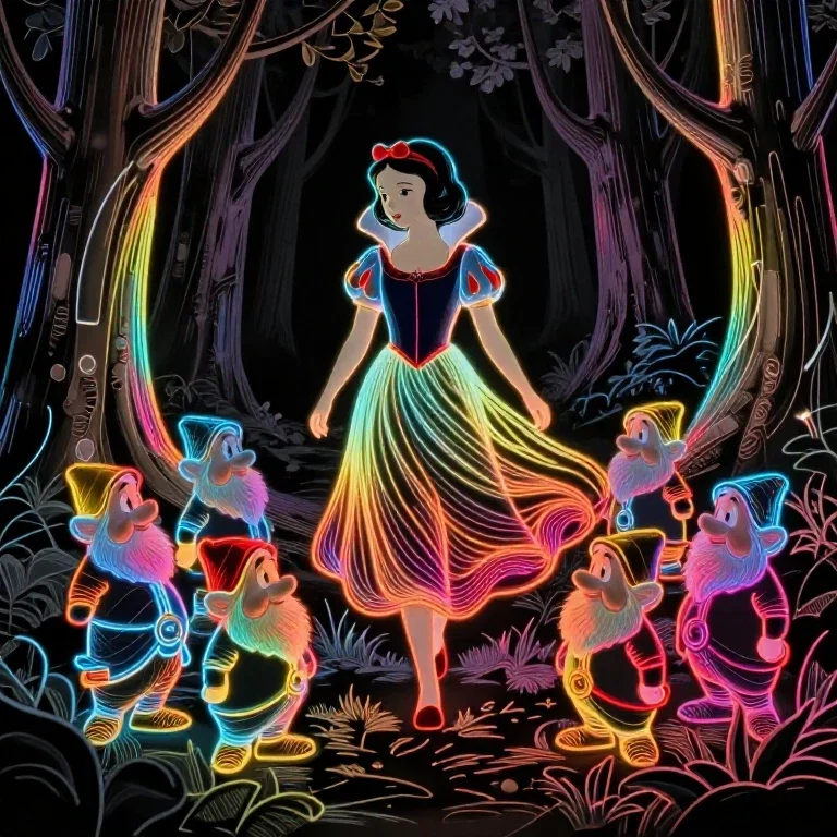 snow white dwarfs glow dark rainbow lines
