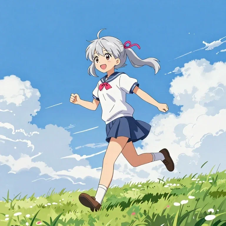 drawing shoujo manga girl smiling silver hair running