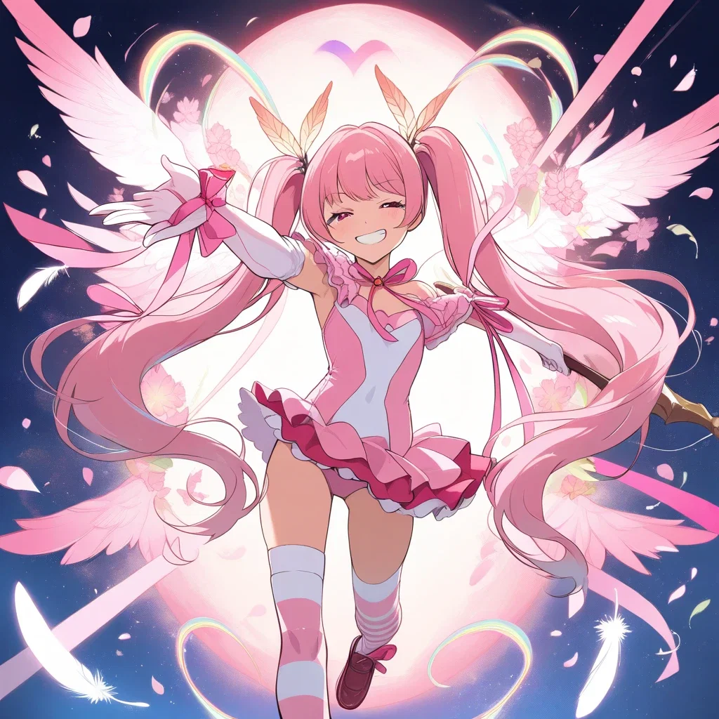anime girl pink magical rod smiling