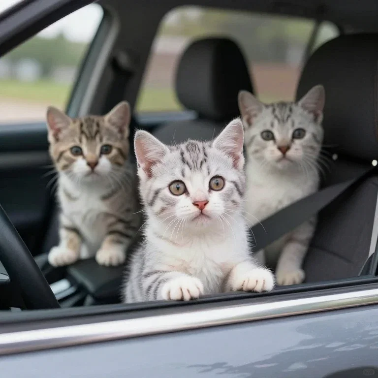 realistic kittens riding in car