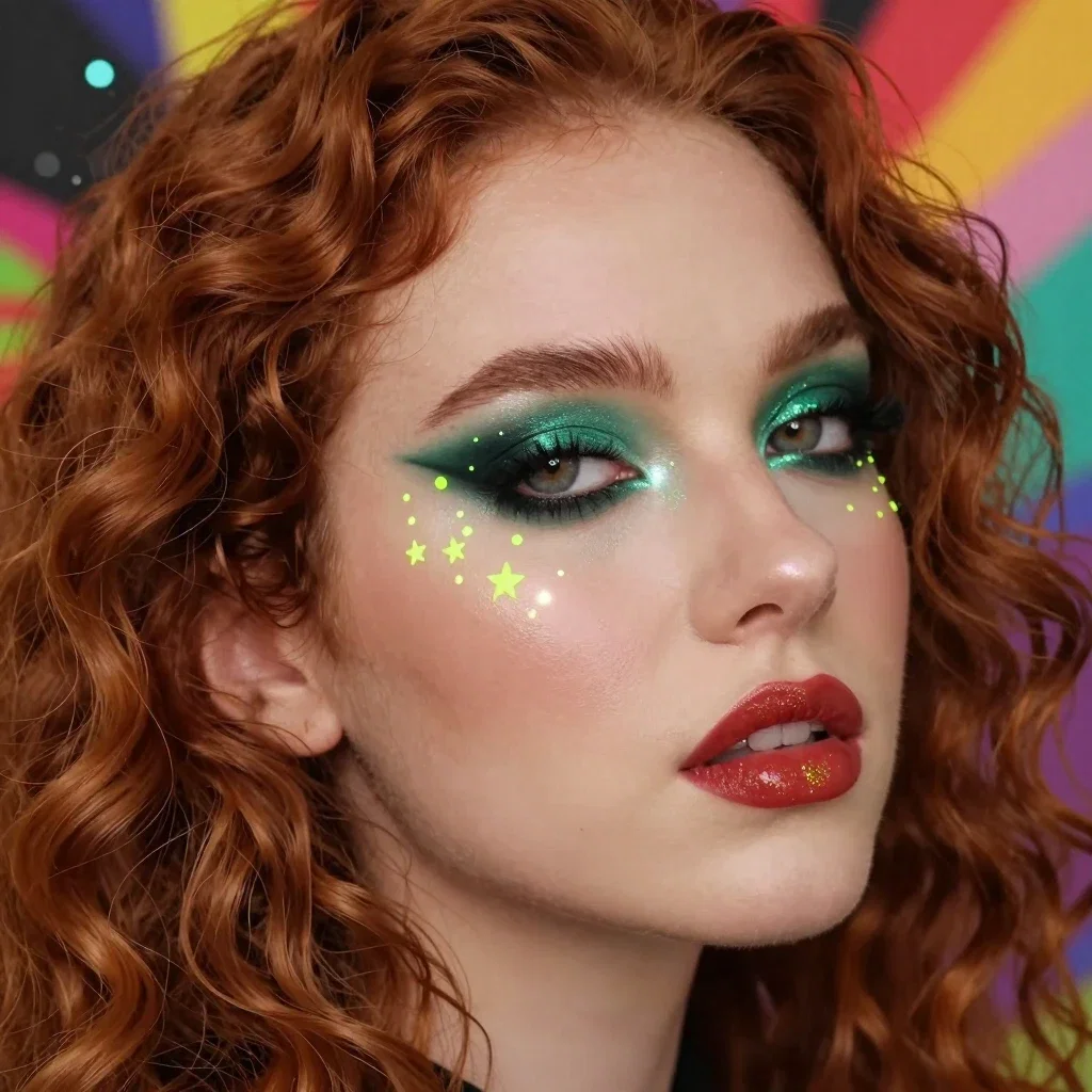 irish model ginger curly hair neon makeup