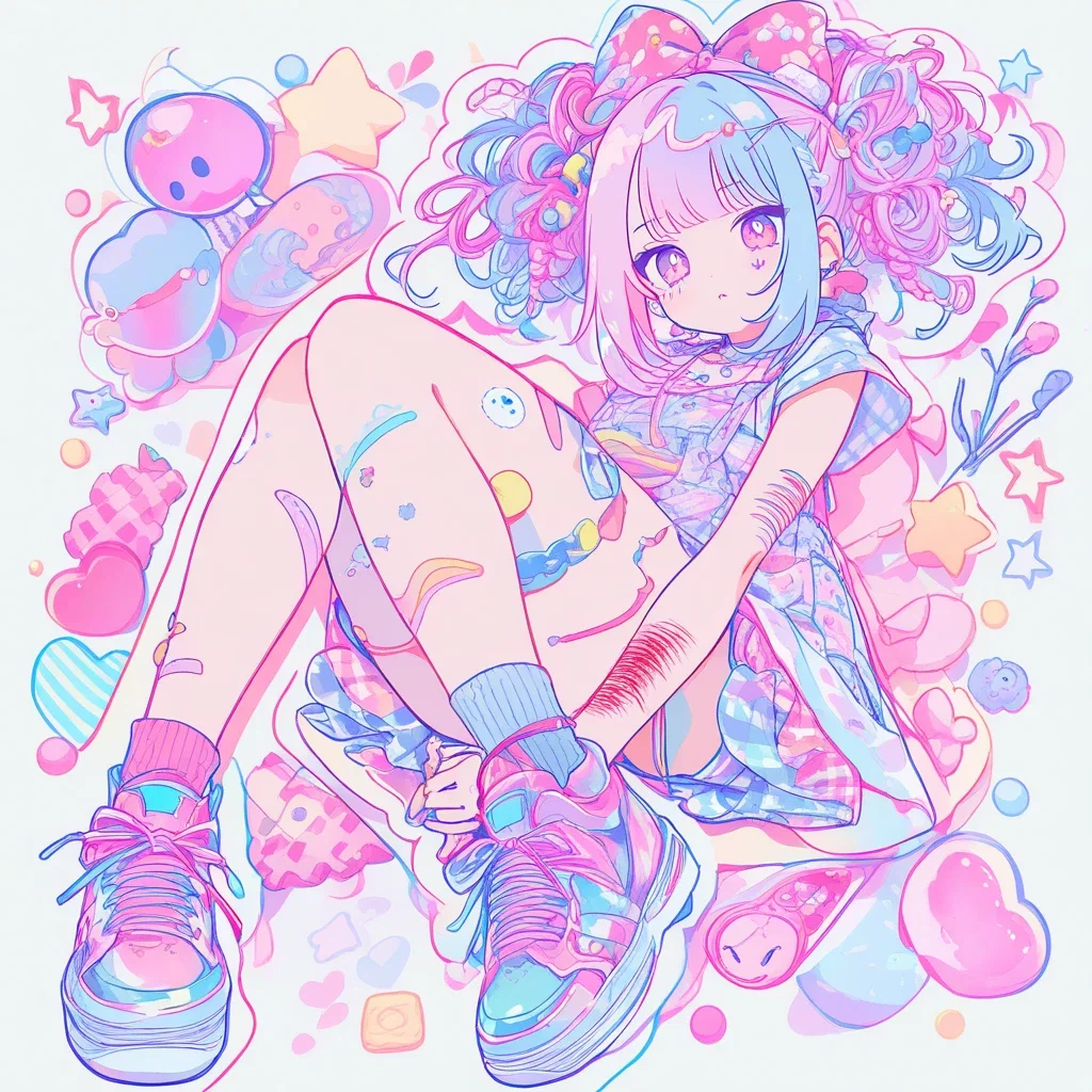 quirky cute girl art line art