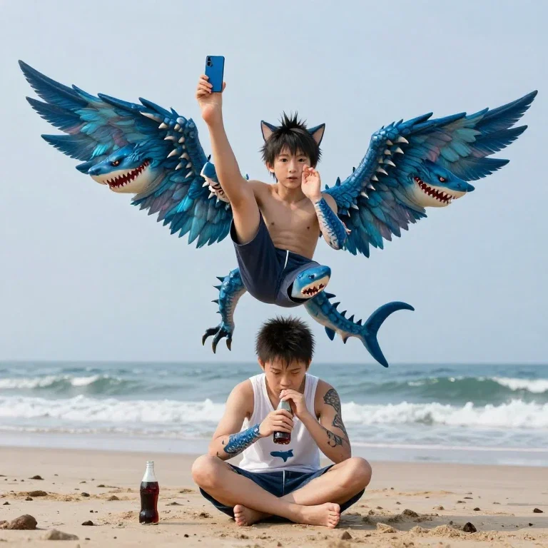 fantasy hybrid warrior surfing mars beach