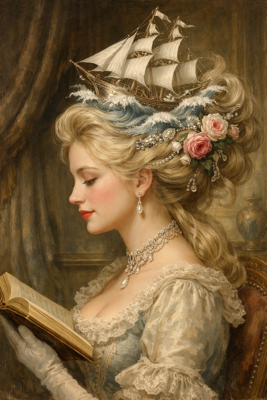 sailboat hairstyle victorian woman portrait