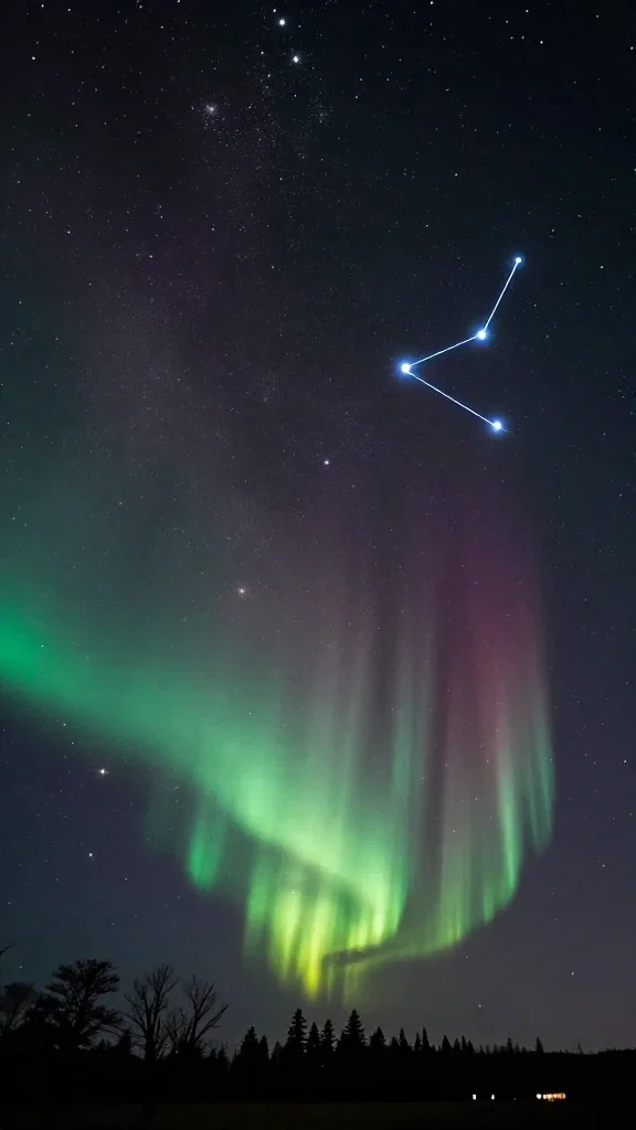 aurora and cygnus shine in night sky