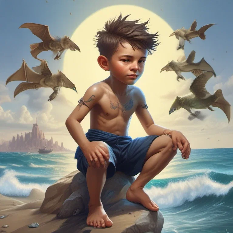 fantasy boy surfer warrior mars beach