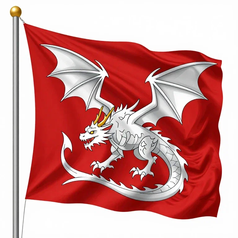 white dragon on red flag