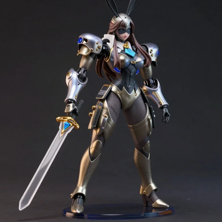 female figurine in gold bunny suit