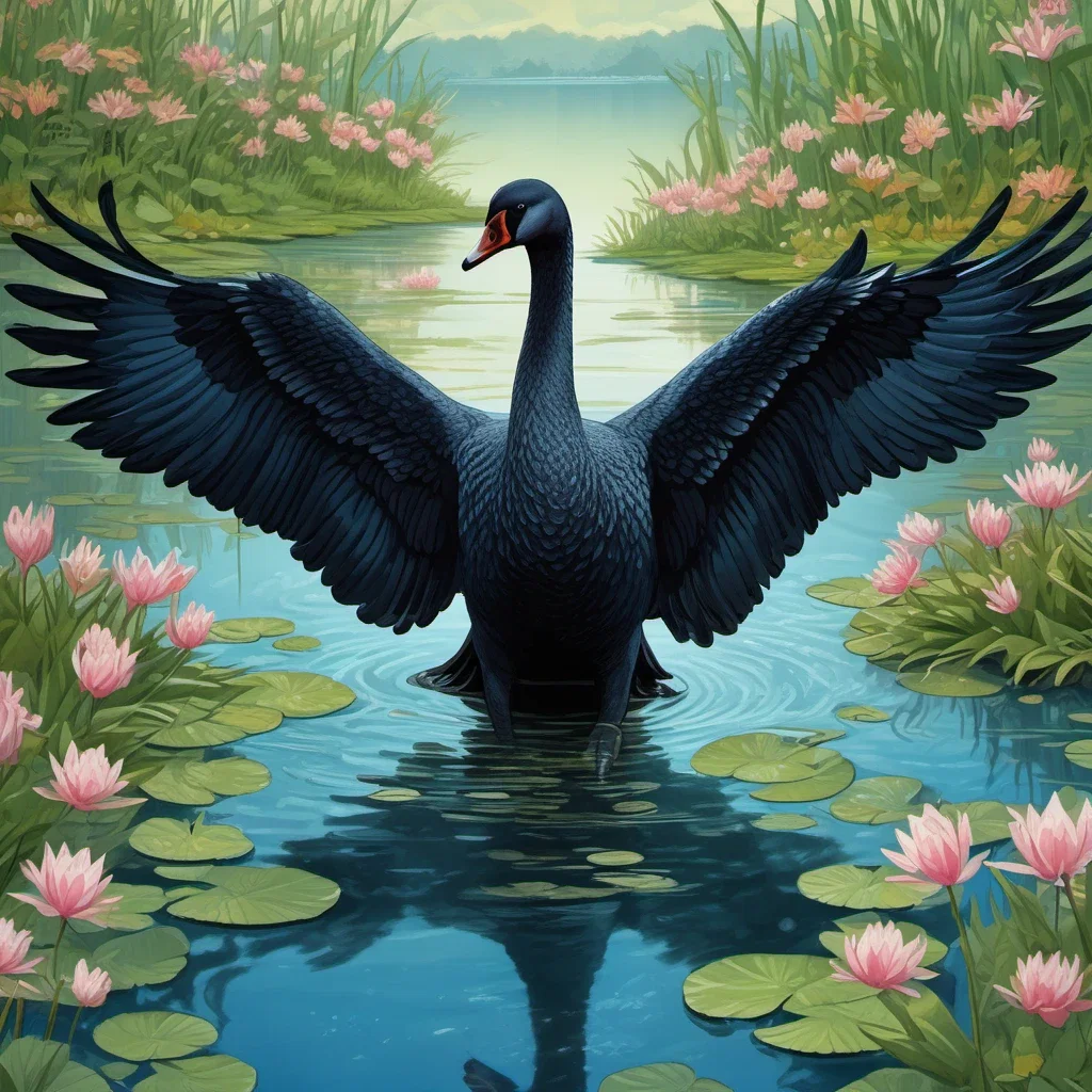 majestic black swan on serene lake