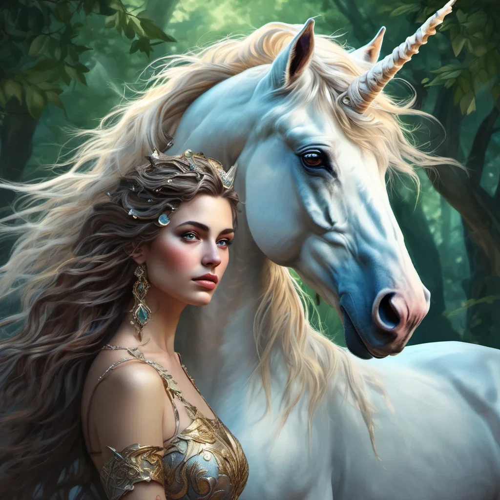fantasy art unicorn dryad forest portrait