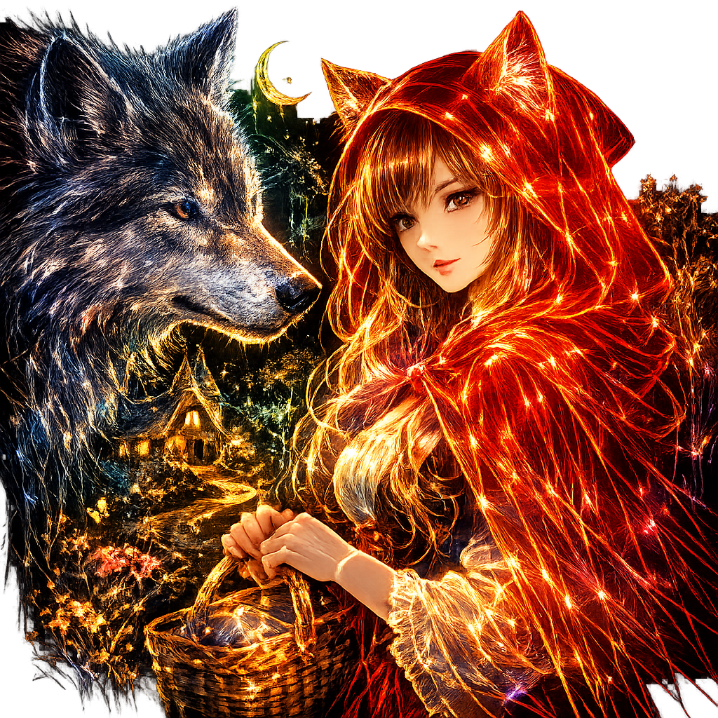 glowing line art little red riding hood wolf