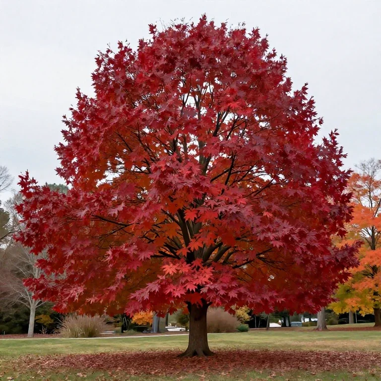 autumn dark red maple tree nature park