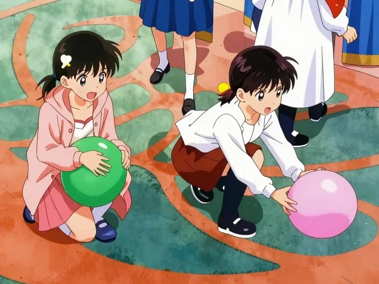 anime girls holding balloons