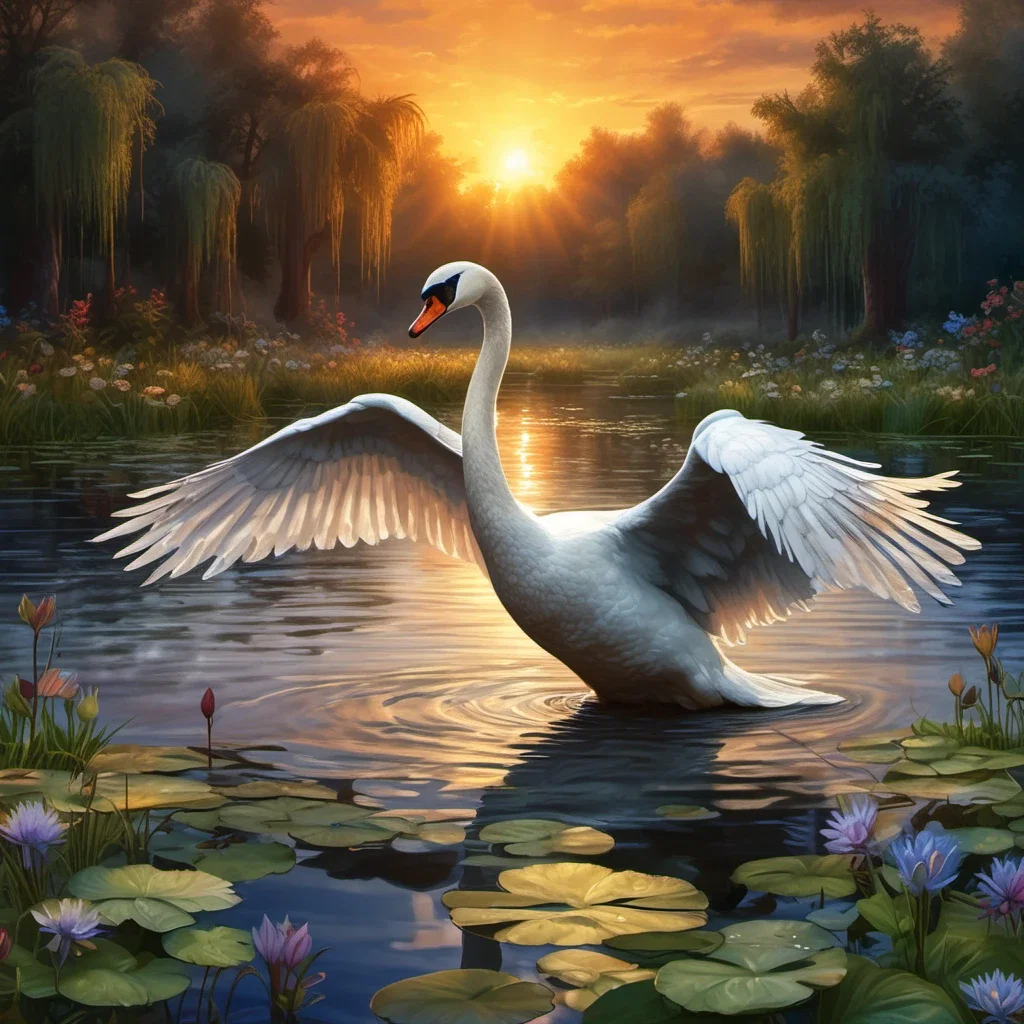 majestic swan fantasy illustration detailed background