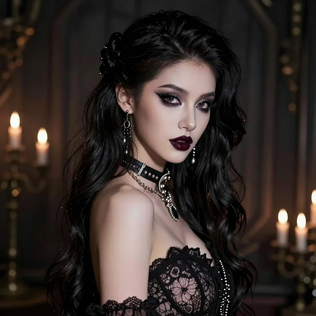 goth model dark fantasy background candle light