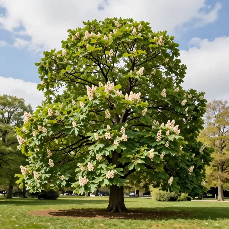 giant horse chestnut tree in spring park