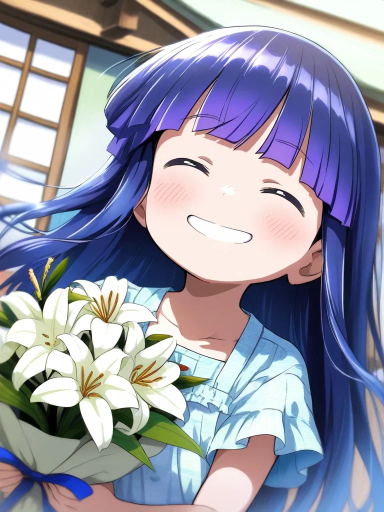 rika holding white lilies at summer shrine