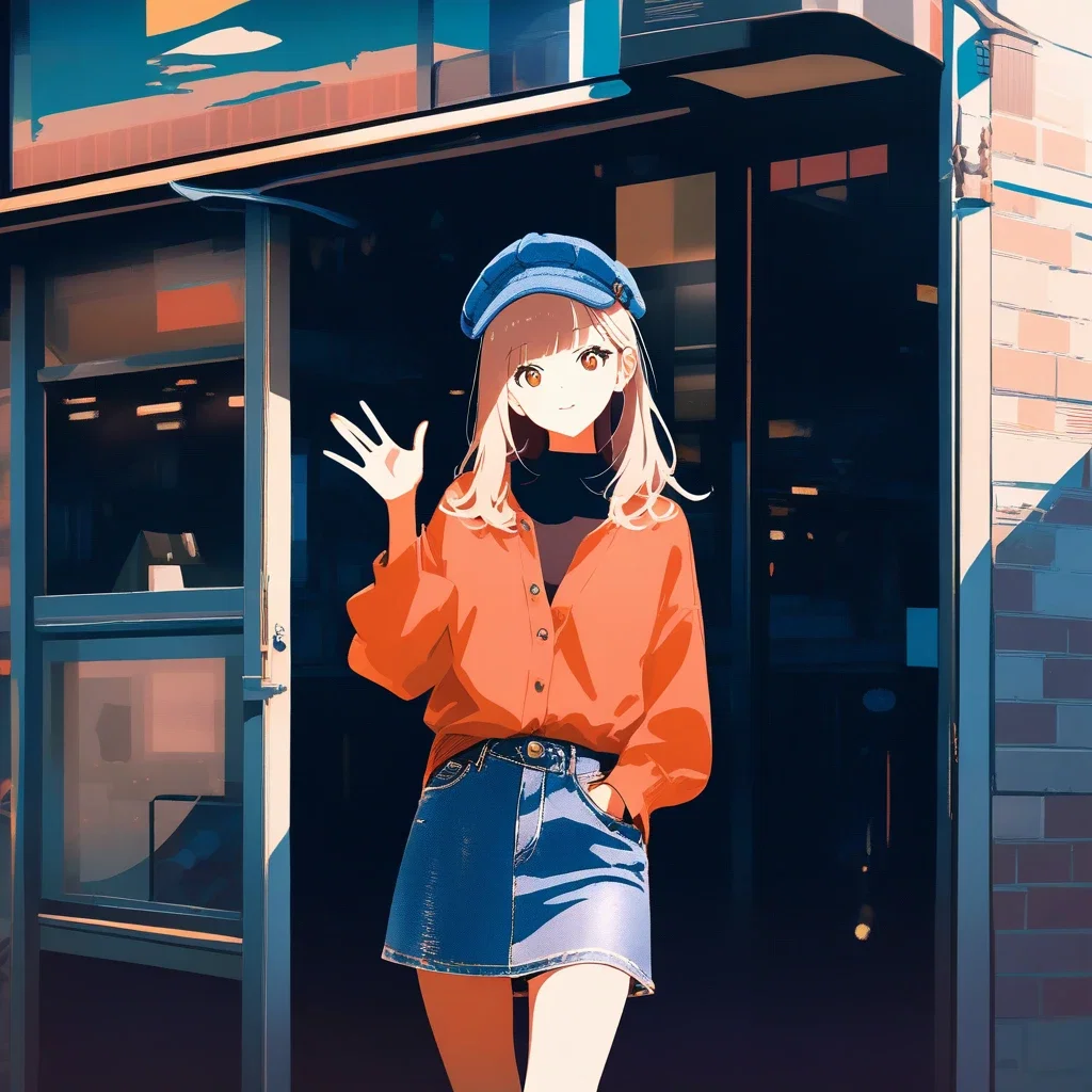 artistic denim fashion woman waving outdoor