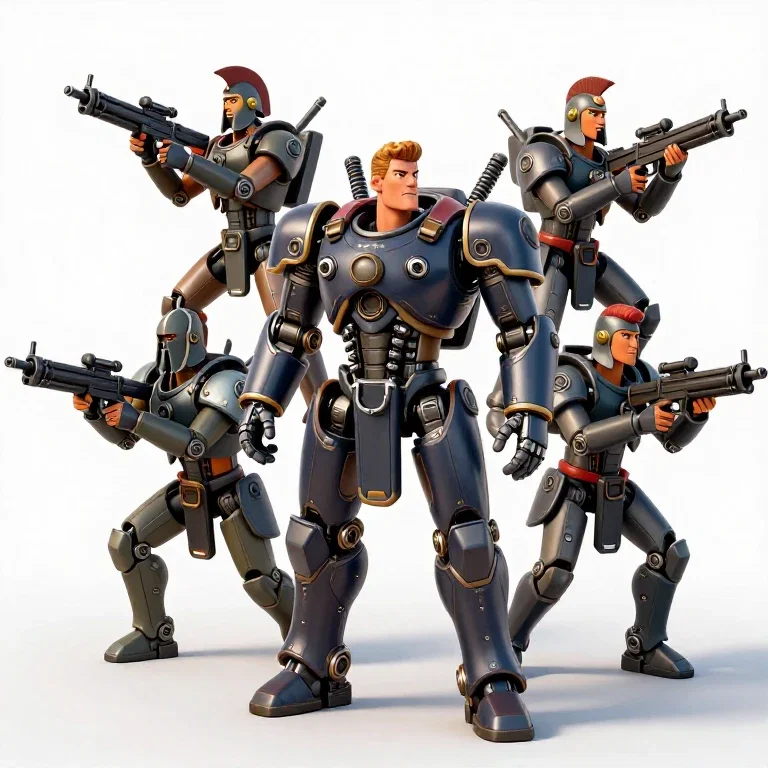 realistic mechanized armored cavalry with weapons