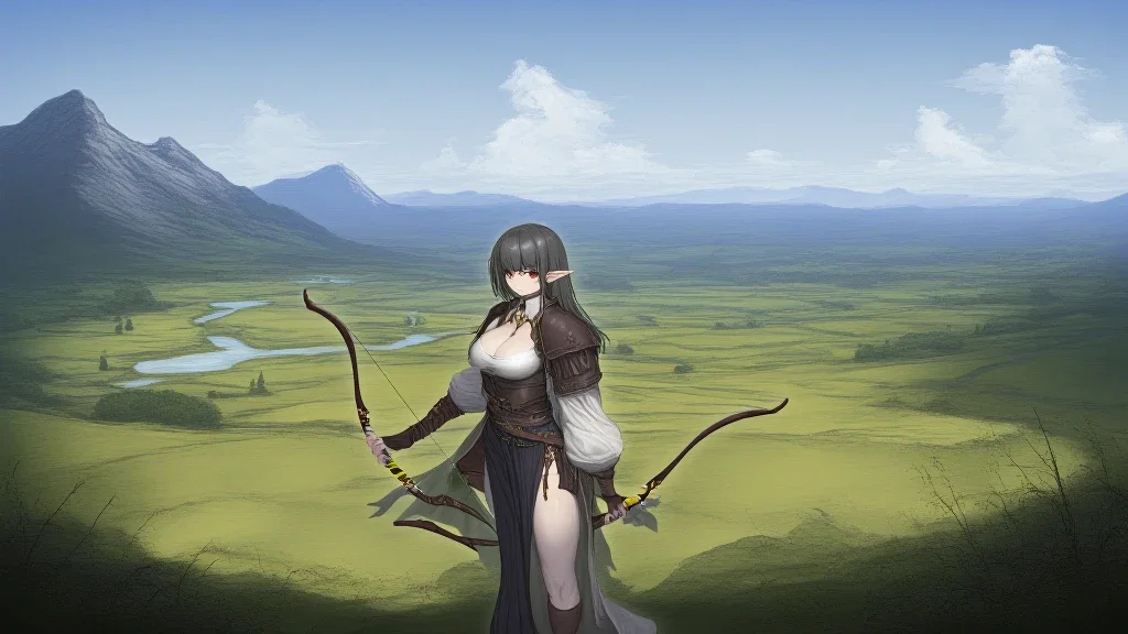 elf beautiful girl bow mountains valley