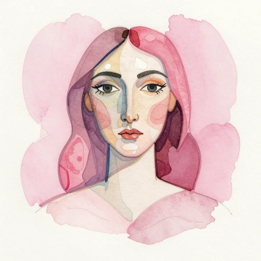 picasso watercolor woman portrait pastel pink