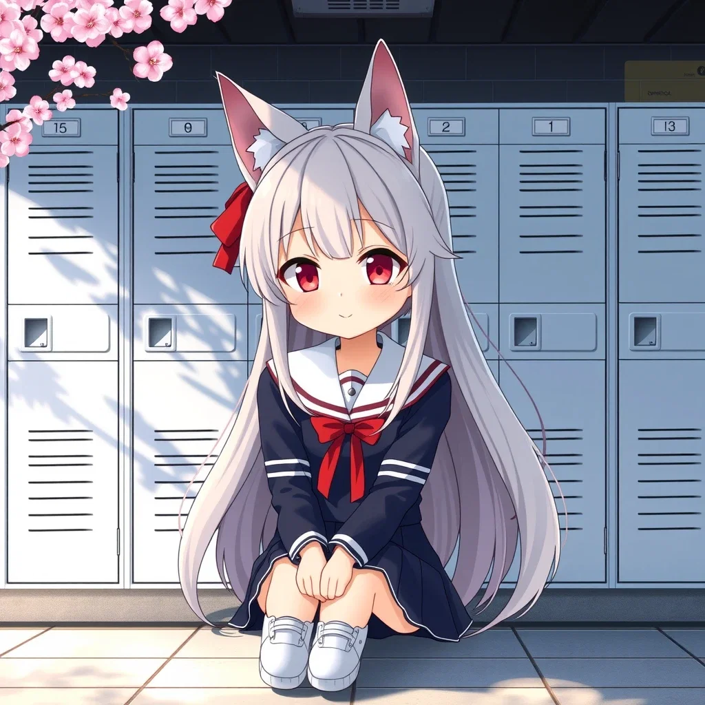 luna first day school wolf girl cherry blossoms