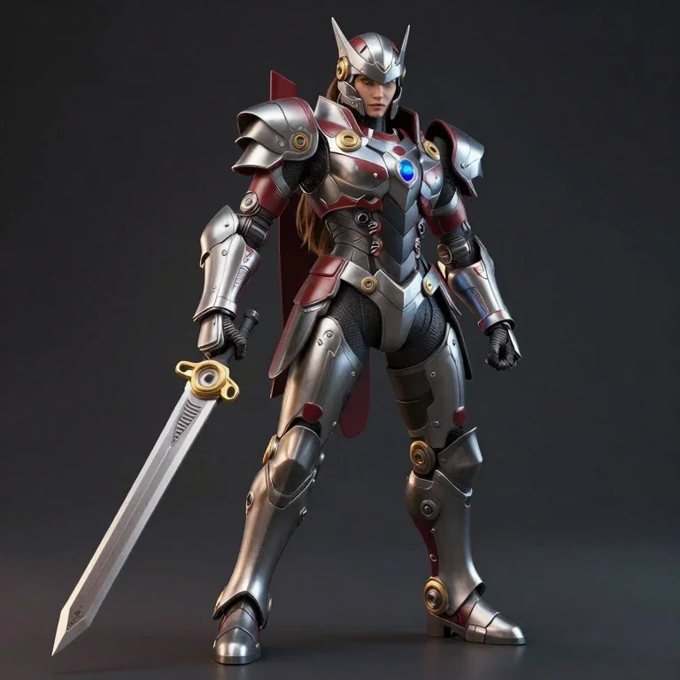 female superhero armor cape heroic futuristic