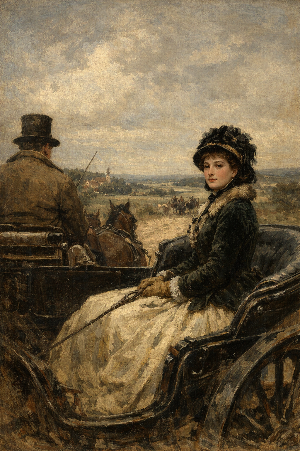 victorian lady carriage landscape oil painting