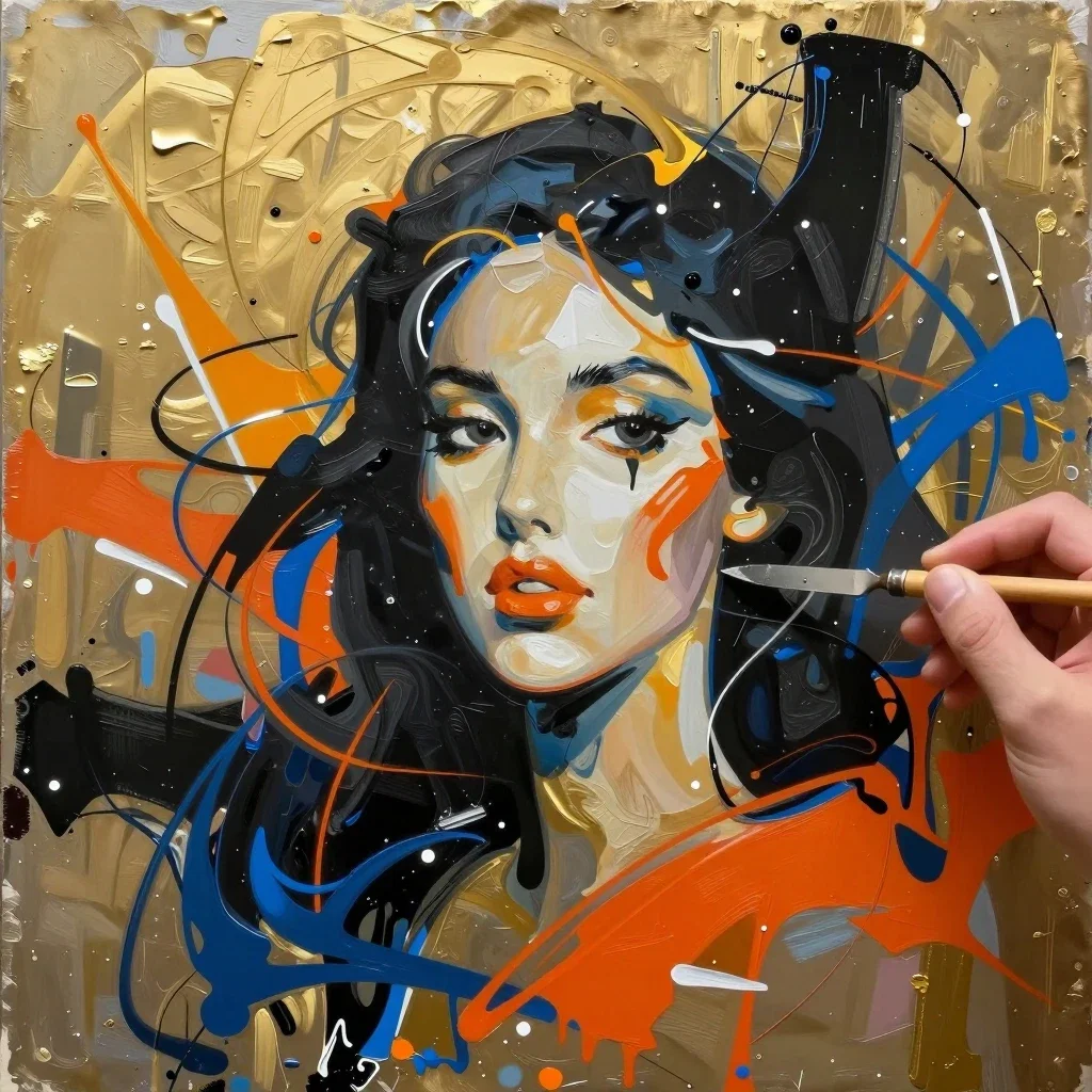 jackson pollock style woman portrait abstract painting