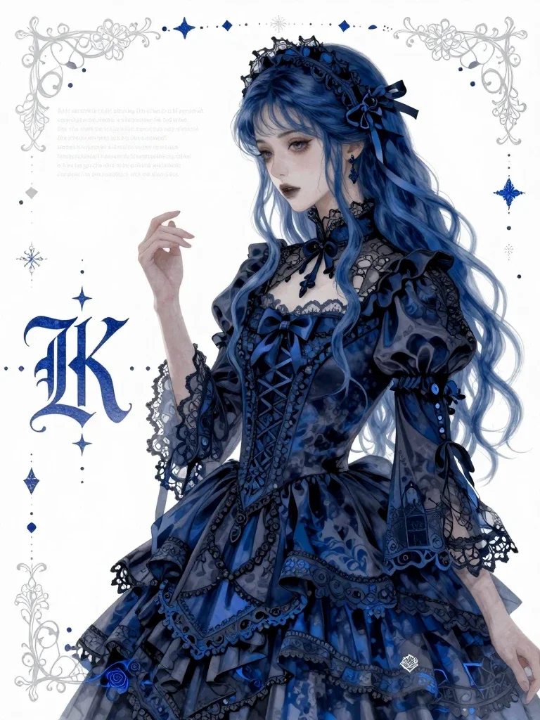 gothic maid aesthetic detailed watercolor art