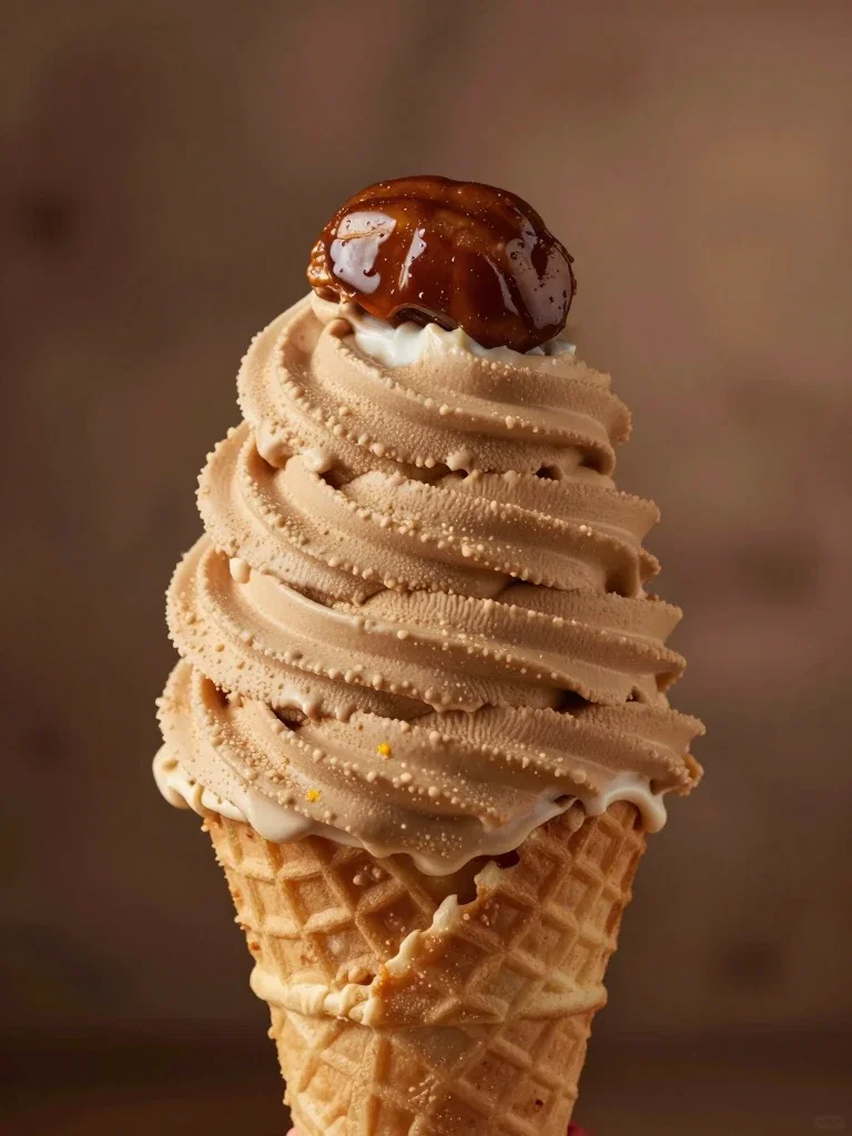 hyperrealistic soft serve ice cream in waffle cone