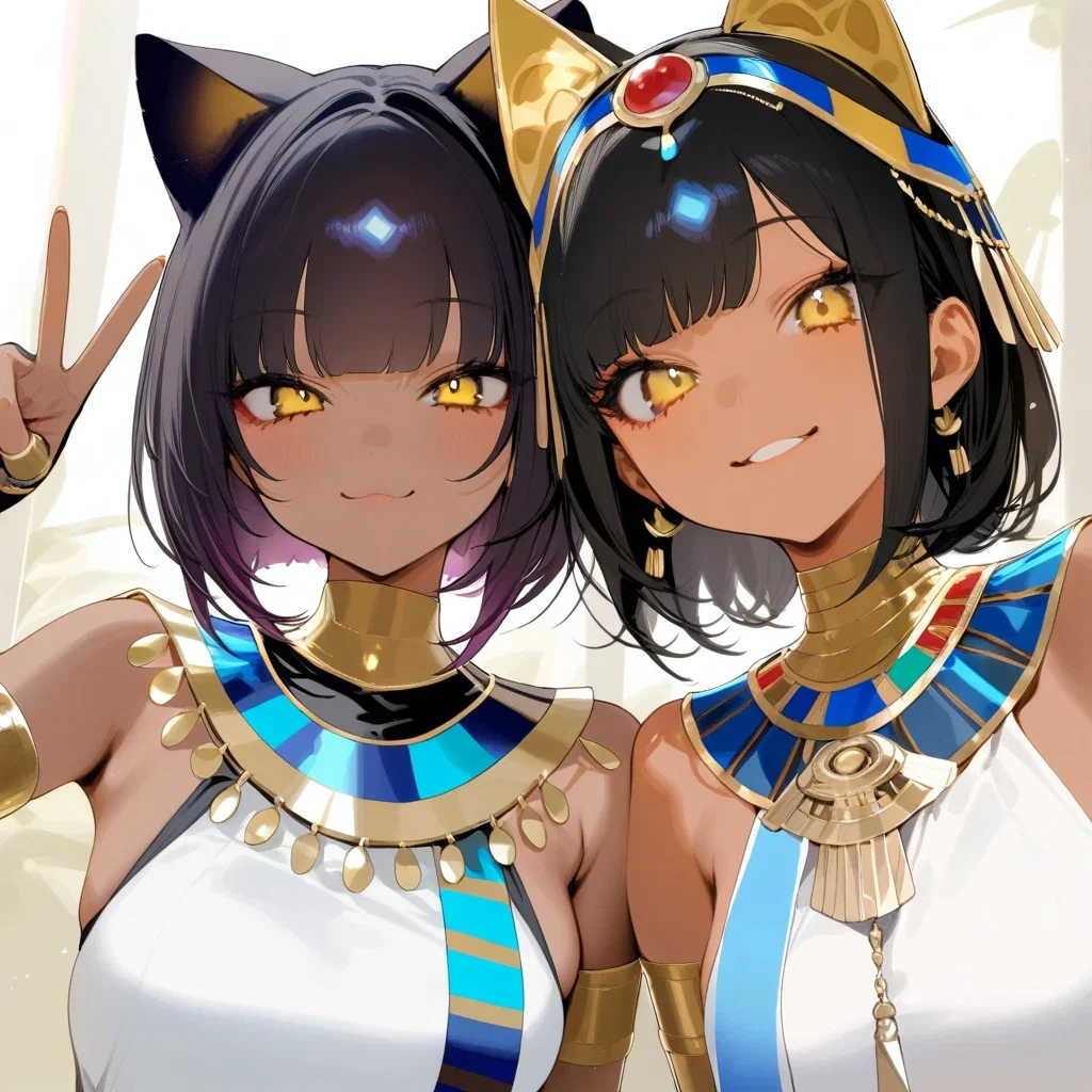 ancient egyptian cat girl with peace sign