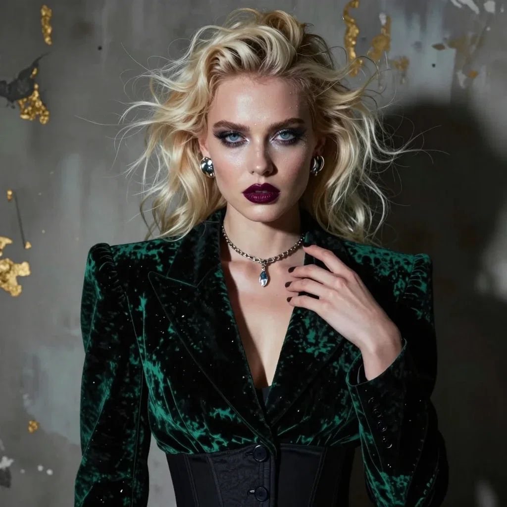 hyperrealistic fashion portrait of a striking woman