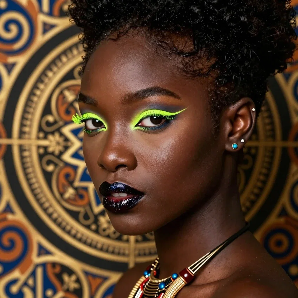 african model neon makeup bold eyes