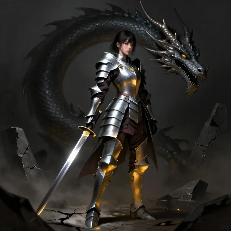 japanese warrior girl with dragon armor sword
