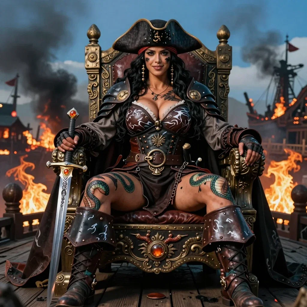 fierce japanese female pirate on throne