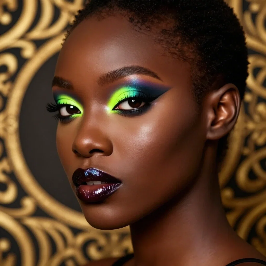black african model neon makeup studio photography