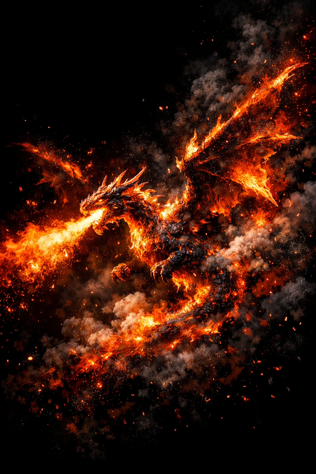 burning coal dust dragon art