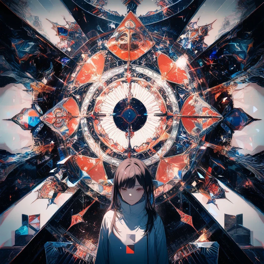 artistic geometric shapes girl kaleidoscope reflection