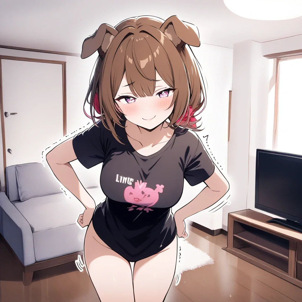 beautiful girl in t shirt shaking hips