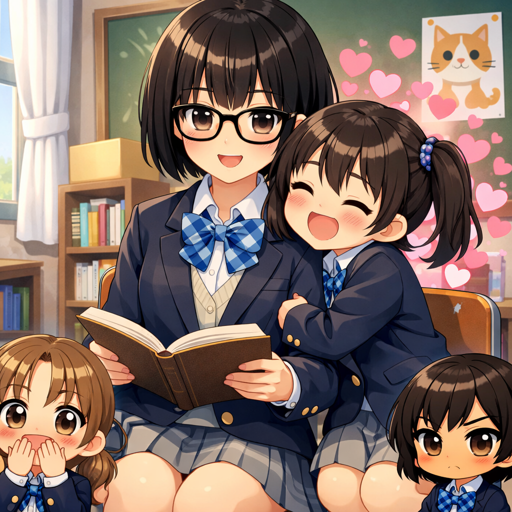 four girls moe anime clubroom scene