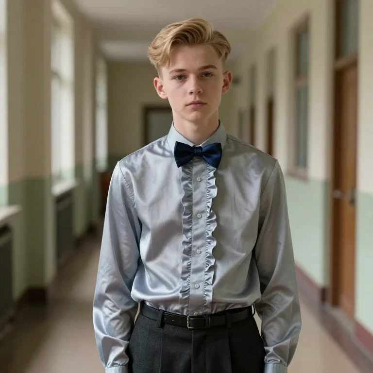 teenage boy in berlin school hallway